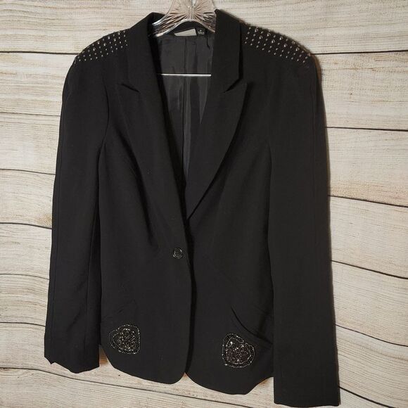Allen B. by Allen Schwartz Black Embellished Blazer Size Medium - Picture 3 of 11